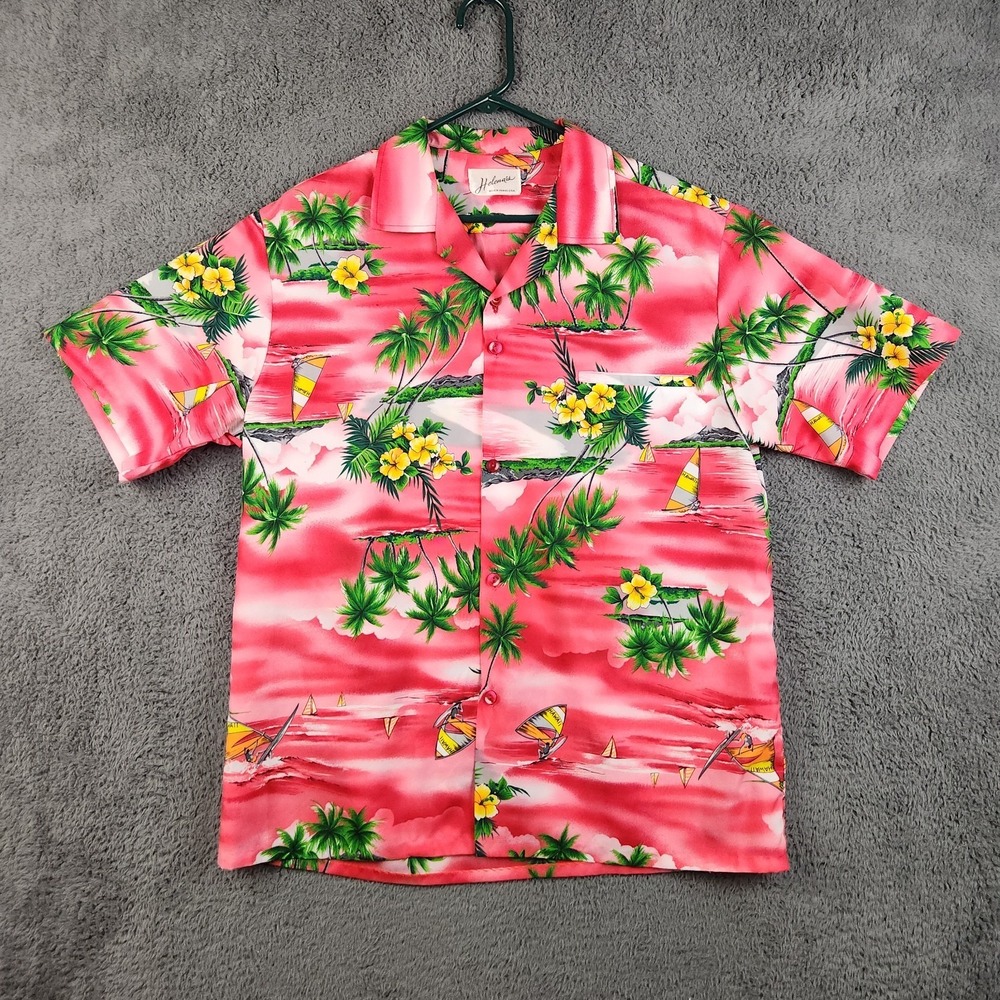 Hawaii Vintage Helena's Aloha Shirt Men's Large Floral Hawaiian USA Made Beach